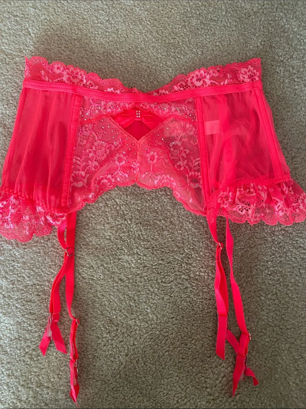 Victoria’s Secret size medium hot pink lace trimmed garter